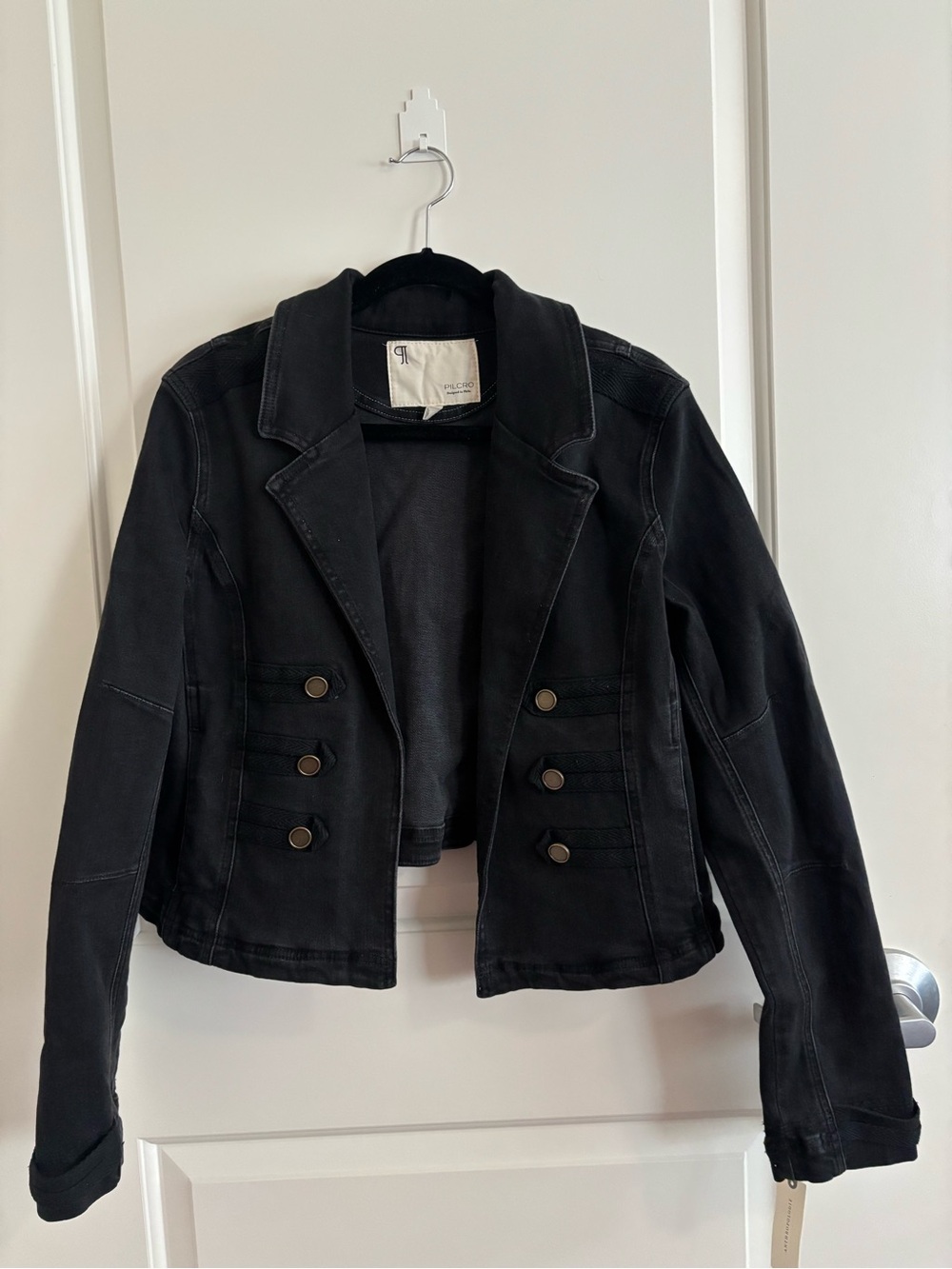 Anthropologie Pilcro Black Denim Military-Style Women’s Cropped Jacket